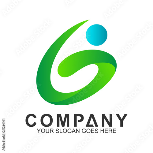letter G logo with people shape, health care symbol, sport and lifestyle icons