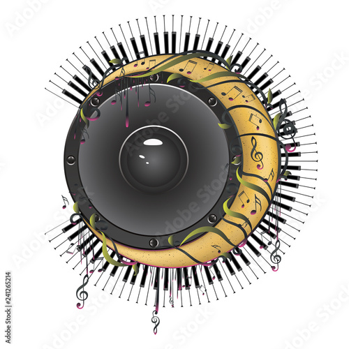 Crescent moon with music notes