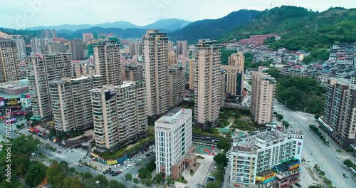 4k,uav shoot: landscape of youxi Fujian china,dense residential building,real estate,developing  county town, photo