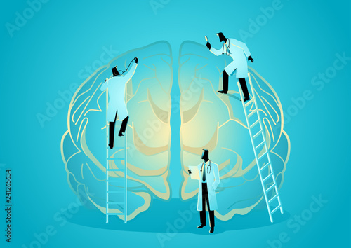 Team of doctors diagnose human brain. Neurologist Concept