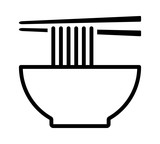 Vietnamese pho or Chinese lamian noodle soup bowl with chopsticks line art vector icon for food apps and websites