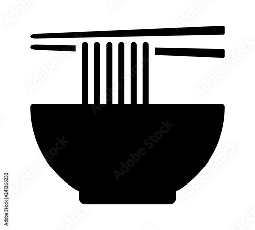 Vietnamese pho or Chinese lamian noodle soup bowl with chopsticks flat vector icon for food apps and websites