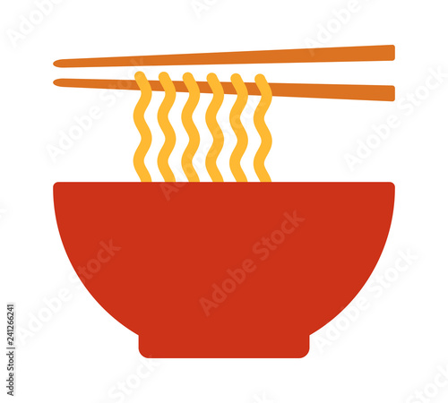 Ramen noodle soup bowl with chopsticks flat vector color icon for food apps and websites