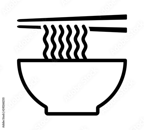 Ramen noodle soup bowl with chopsticks line art vector icon for food apps and websites