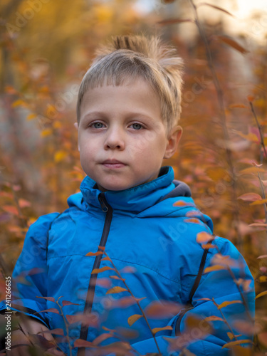 Quiet boy in autumn Park