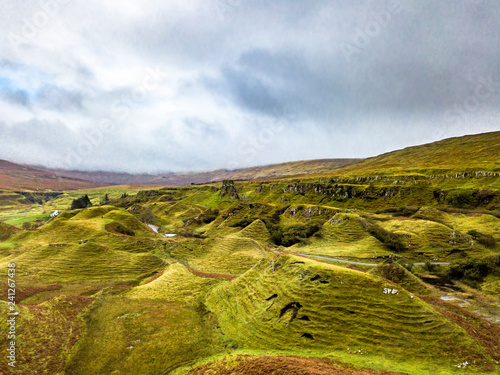 Aerial view of the Fairy Glen by Uig - Isle of Skye, Scotland