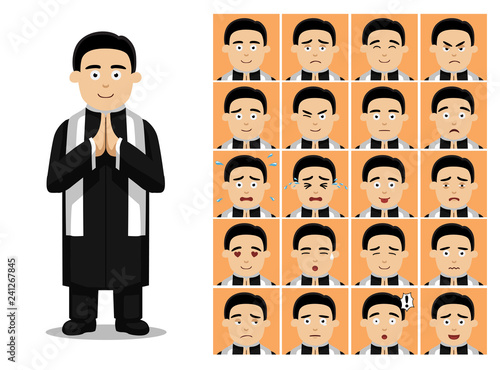 Religious Priest Christian Cartoon Emotion faces Vector Illustration