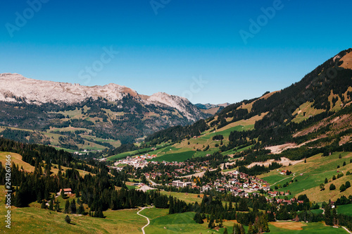 Valley, Schrattenfluh and Sorenberg town at foot of Brienzer Rothorn, Switzerland
