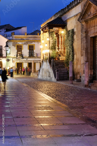 Nighttime settling in the Medieval town of Cordoba Spain