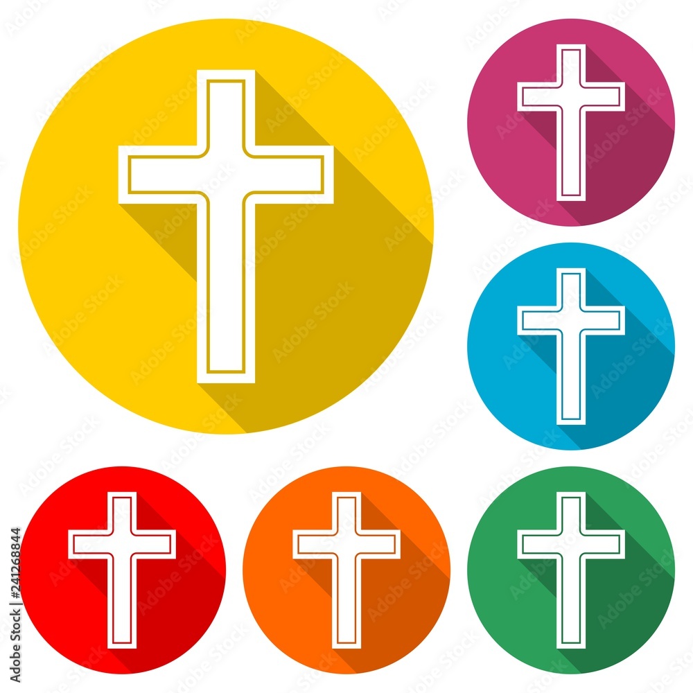 Christian church logo, Cross icon, color set with long shadow Christian church logo, Cross icon, color set with long shadow