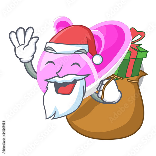Santa with gift baby shoes isolated in the mascot