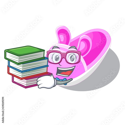 Student with book baby shoes isolated in the mascot