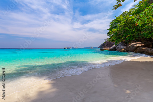 Fototapeta Naklejka Na Ścianę i Meble -  Similan Islands Beautiful tropical sandy beach and lush green foliage on a tropical island ,thailand