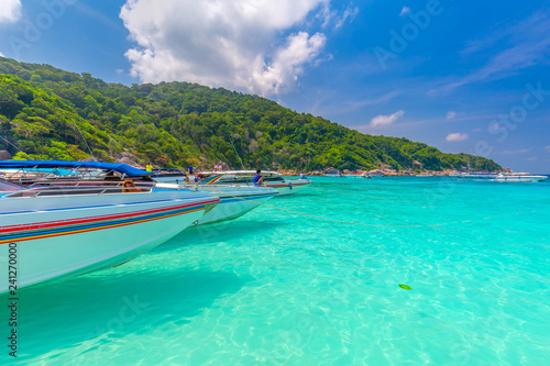 Similan Islands Beautiful tropical sandy beach and lush green foliage on a tropical island ,thailand