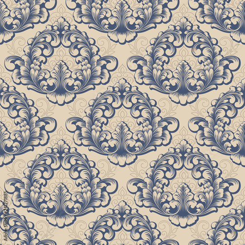 Vector damask seamless pattern background. Classical luxury old fashioned damask ornament, royal victorian seamless texture for wallpapers, textile, wrapping. Exquisite floral baroque template.