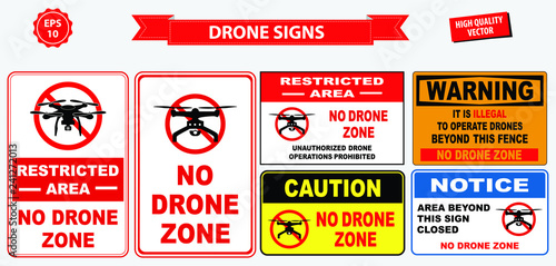 set of no drone zone sign