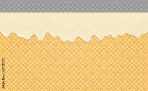 Candy icing melted on Wafer Background. Cream flow soft seamless texture. Vector Illustration.