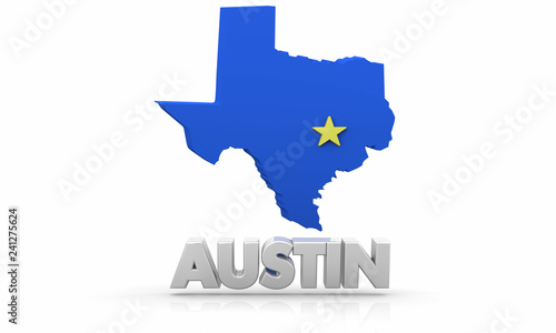 Austin Texas TX City State Map 3d Illustration
