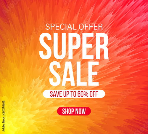 Abstract sale banner in bright orange color for special offers, sales and discounts. 60% off. Vector colorful fluffy background