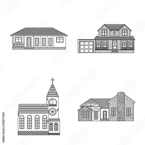 Fototapeta Naklejka Na Ścianę i Meble -  Vector design of building and front sign. Set of building and roof vector icon for stock.