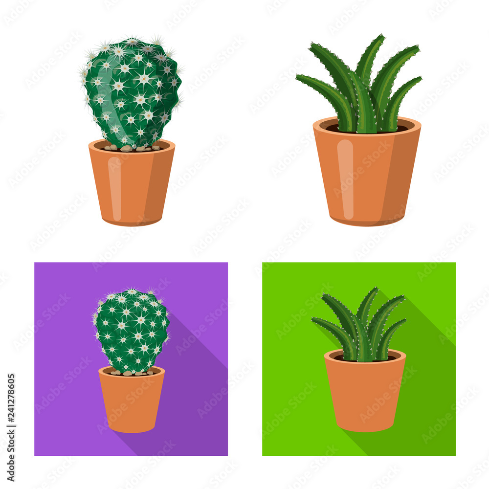 Vector illustration of cactus and pot icon. Set of cactus and cacti stock symbol for web. Vector illustration of cactus and pot icon. Set of cactus and cacti stock symbol for web.