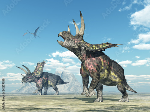 Dinosaurier Pentaceratops in einer Landschaft © Michael Rosskothen