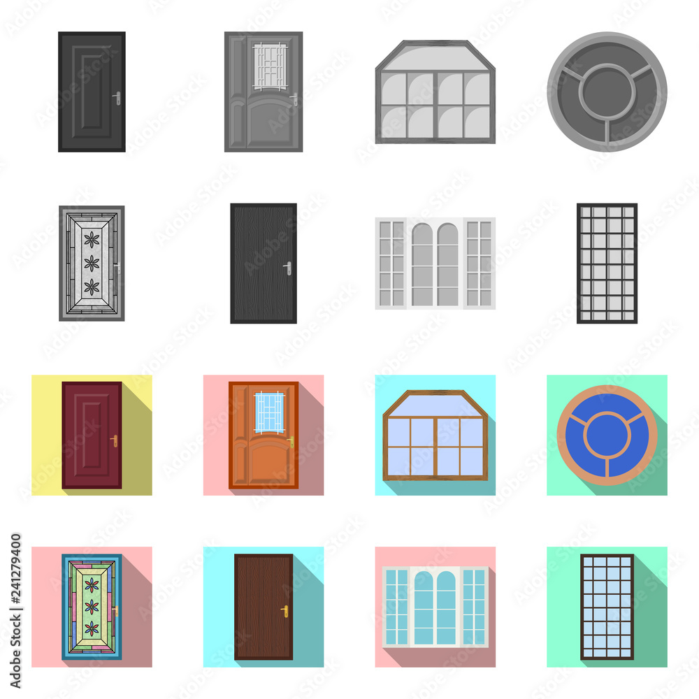 Vector design of door and front icon. Set of door and wooden stock symbol for web. Vector design of door and front icon. Set of door and wooden stock symbol for web.