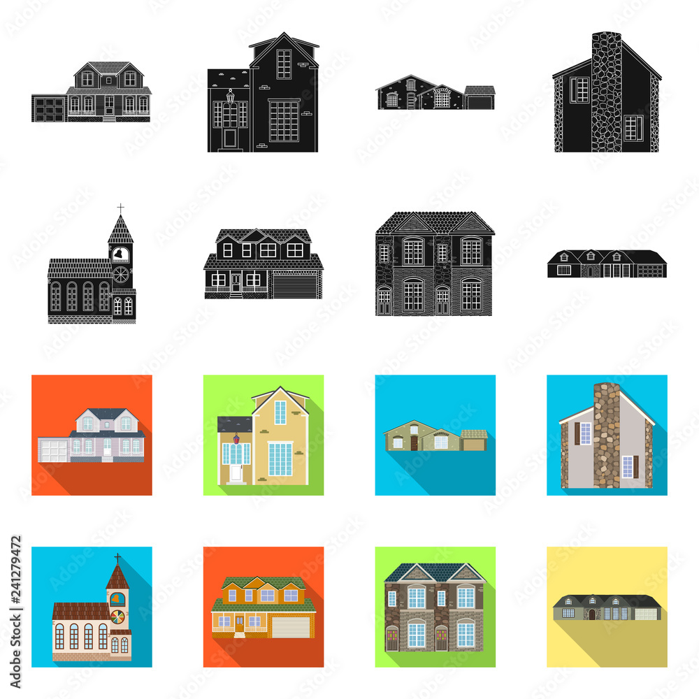 Fototapeta premium Vector illustration of building and front icon. Set of building and roof stock vector illustration.