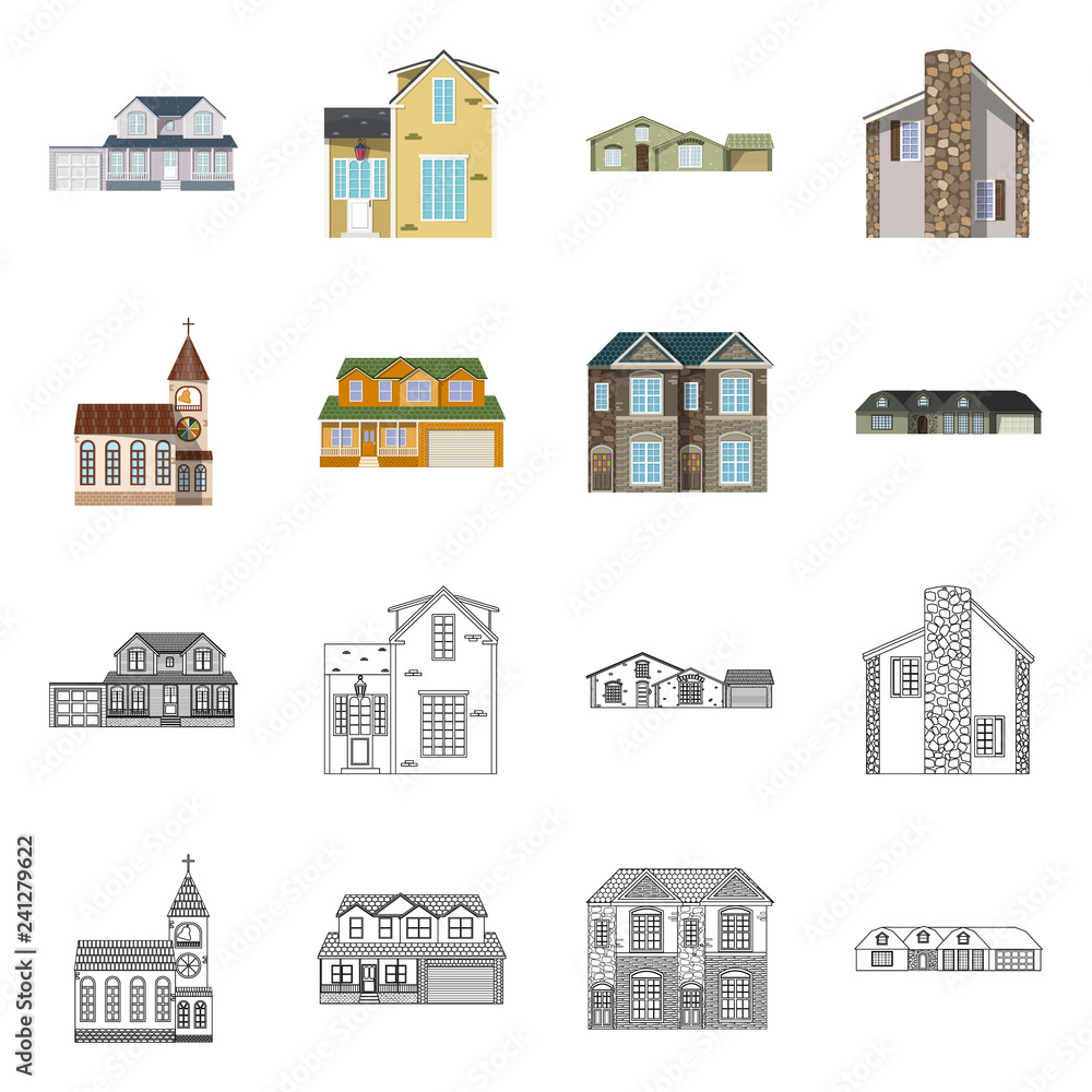 Vector design of building and front symbol. Set of building and roof stock vector illustration. Vector design of building and front symbol. Set of building and roof stock vector illustration.