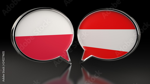 Free Download Poland and Austria flags with Speech Bubbles. 3D illustration - GFXLoad