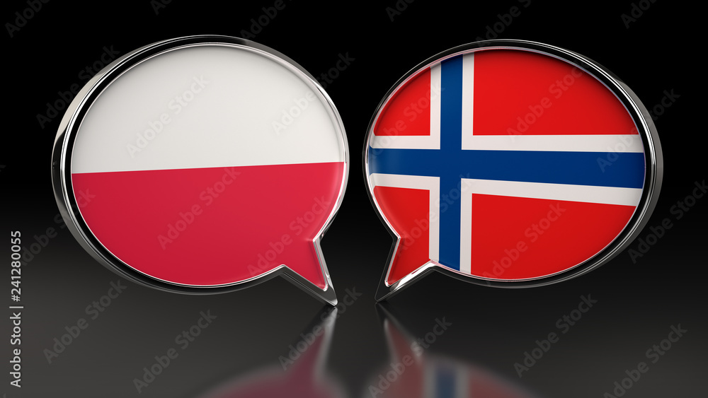 Obraz premium Poland and Norway flags with Speech Bubbles. 3D illustration