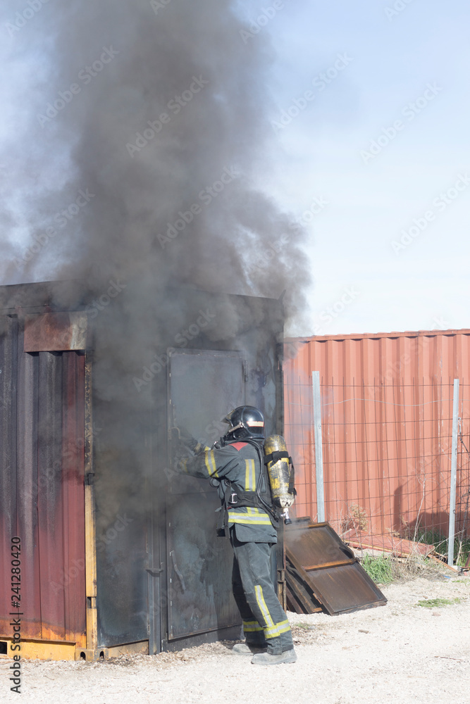 Fototapeta premium Fireman fire training station drill