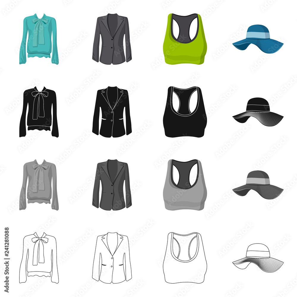 Vector design of woman and clothing sign. Set of woman and wear stock vector illustration. Vector design of woman and clothing sign. Set of woman and wear stock vector illustration.