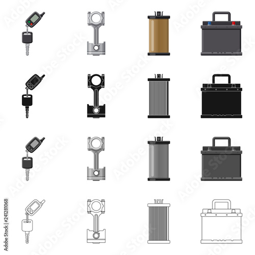 Vector illustration of auto and part sign. Collection of auto and car stock vector illustration.