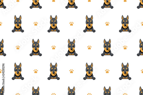 Vector cartoon character doberman dog seamless pattern for design.