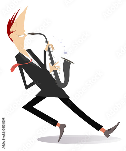 Saxophonist isolated illustration. Saxophonist is playing music with inspiration isolated on white illustration
