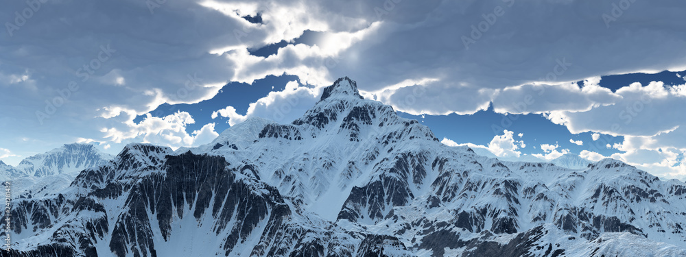 Naklejka premium Halna panorama z śnieżnymi górami