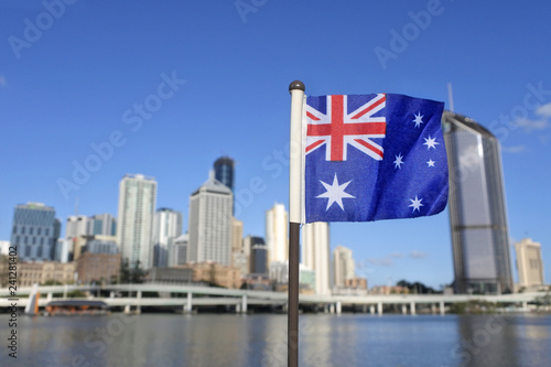 The Australian flag against Brisbane city Queensland Australia