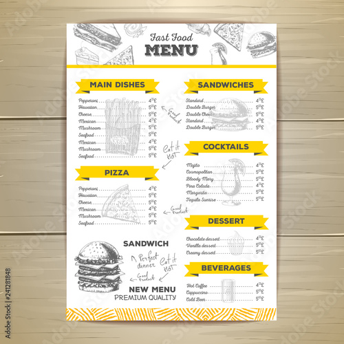 Vintage fast food menu design.