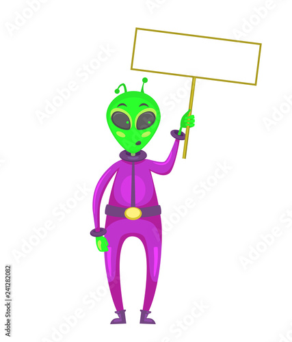 alien holds sign