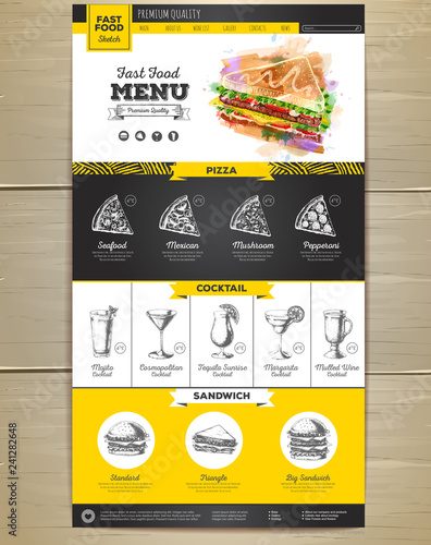 Fast food menu concept Web site design. Corporate identity.