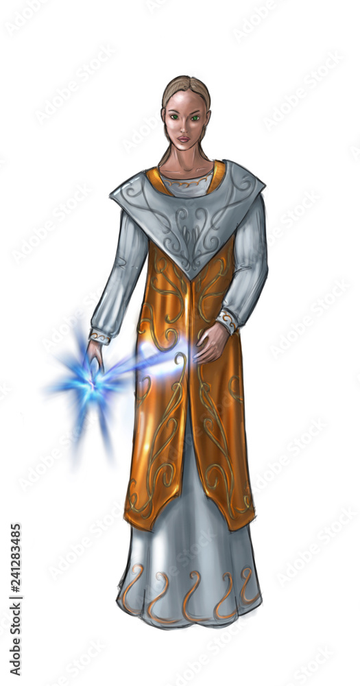 Fototapeta premium Concept Art Fantasy Illustration of Beautiful Young Woman Priestess, Sorceress or Witch