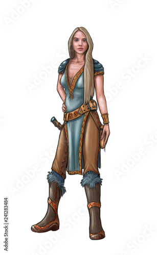 Concept Art Fantasy Illustration of Beautiful Young Woman Warrior
