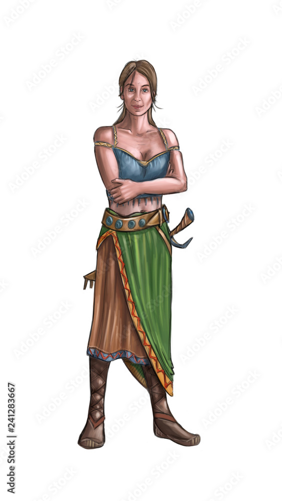 Concept Art Fantasy Illustration of Beautiful Young Village Woman or Villager or Countrywoman