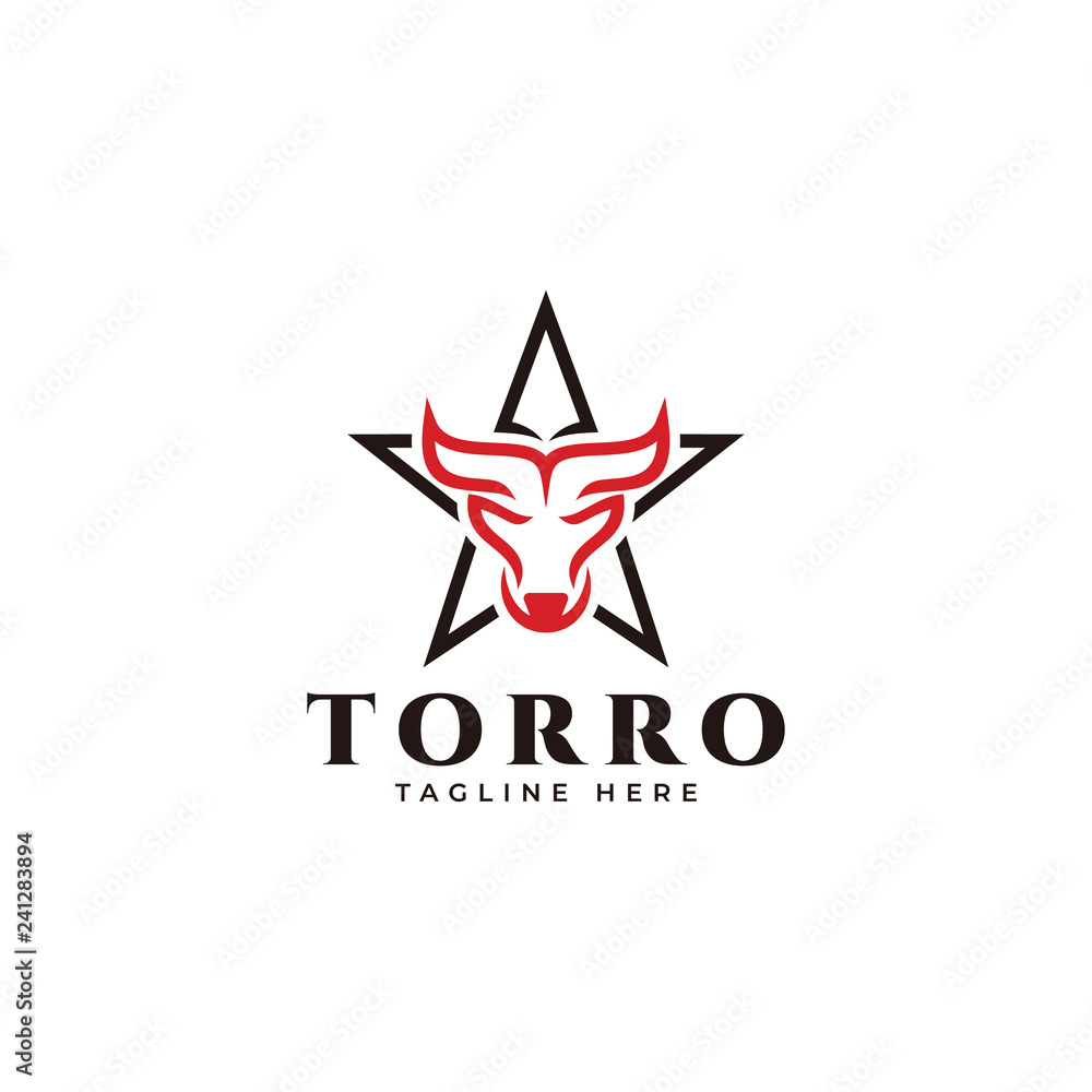 Obraz premium Monogram geometric bull, bison, buffalo and star logo icon vector