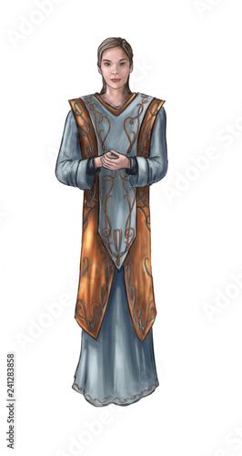 Concept Art Fantasy Illustration of Beautiful Young Woman Priestess, Sorceress or Witch