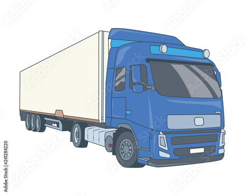 Blue autotruck. Vector illustration of a truck with a blue cab.
