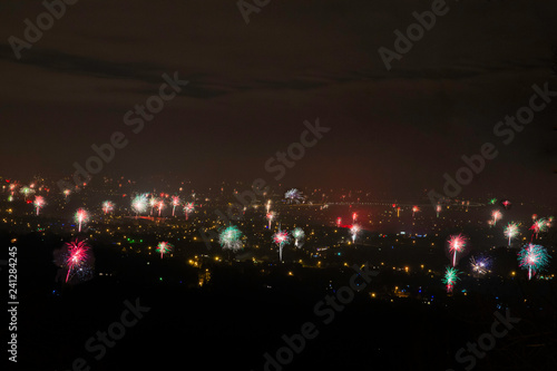 New year`s fireworks over Cracow. Celebration in Poland © Krzysztof