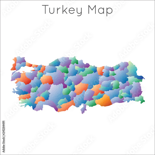 Low poly, geometric map of Turkey in a mosaic style, highlighting borders.