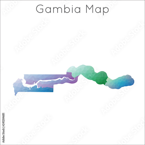 Low poly map of Gambia with geometric, mosaic style and country borders.